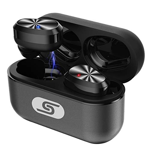 TWS Bluetooth 5.0 wireless earbuds headset SZSAGO W5s true wireless earphones for iPHONE/SAMSUNG IPX7 waterproof smart bluetooth headphones Headsets with patented intelligent Metal Charging case(Grey)
