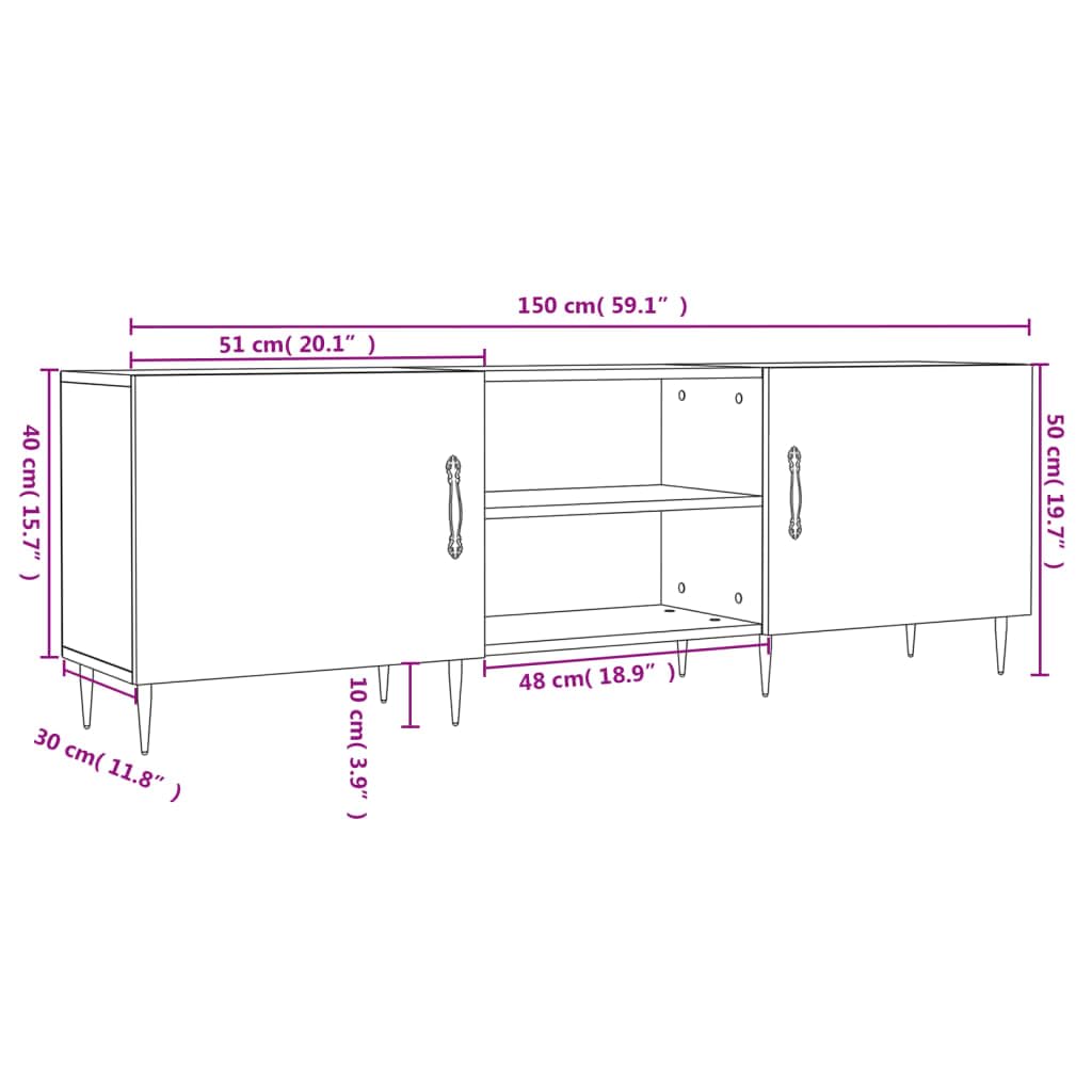 vidaXL Mobile Porta TV Grigio Cemento 150x30x50cm in Legno Multistrato, mobiletto, mobiletto HiFi, mobile per dispositivi multimediali, supporto TV