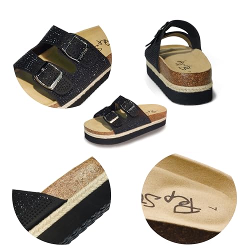 Image of PepStep Slide Sandals for Women with Soft Cork Footbed and Strap, Ladies Fashion Platform Slide Sandals Comfortable Slip On Style