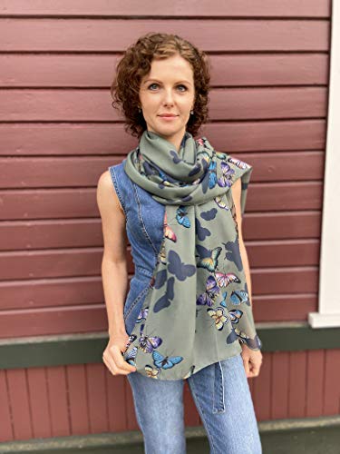 Anuschka Chiffon Scarf - With Original Printed Artwork - Butterfly Heaven - 24" X 72" #TOP1