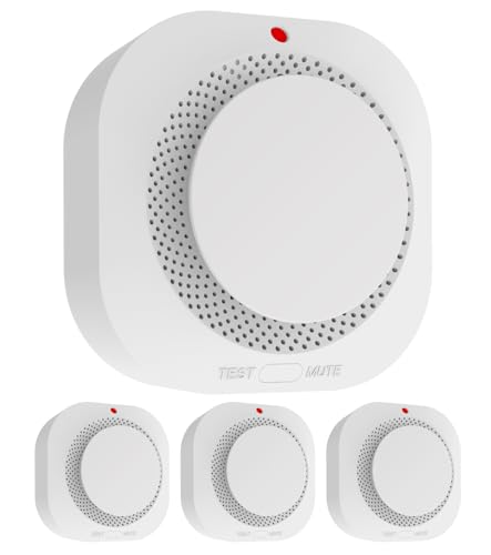VIOIPUDOL Smoke Detector, Battery-Powered Fire Alarm with LED Indicator, Portable Smoke Alarm for Home Kitchen Bedroom Safety, 4 Packs