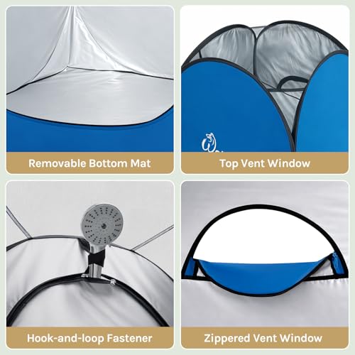 Image of WolfWise PRO Pop Up Shower Tent with Silver Coated, Floor and Rain Fly | Portable Changing Tent with Window & Carry Bag for Camping, Outdoor Privacy Toilet Bathroom with UV Protection, 75 inch /79 inch /83 inchH