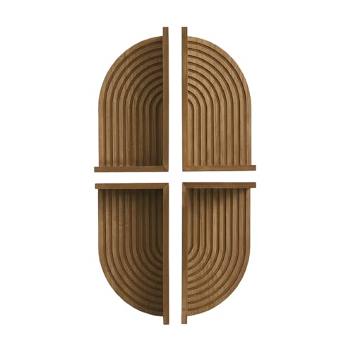 Image of American Art Decor Brown Natural Boho Arched Lunar Ledges Wall Shelf, Wood 4 Piece Floating Display Shelf, Modular Arch Bookshelf for Bedroom, Bathroom, Kitchen & Living Room Decor, 6 inch x 12 inch x 4.75 inch