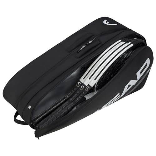 Image of HEAD Tour Racquet Tennis Bag (65L) | 3 Main Compartment | Space for 9 Rackets | 1 Inside & 1 Outside Zipper Pocket | 2 Way Carry System | CCT+ | Material: Polyester-PU | Color: Black-White | Size: L
