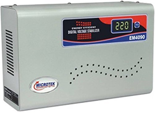 Microtek EM 4090 Automatic Voltage Stabilizer for AC Air Conditioner up to 1.5 ton (90V-300V), Digital Display, Wall Mounted (Metallic Grey) | Low & High Cut-Off | Energy Efficient | 3-Year Warranty