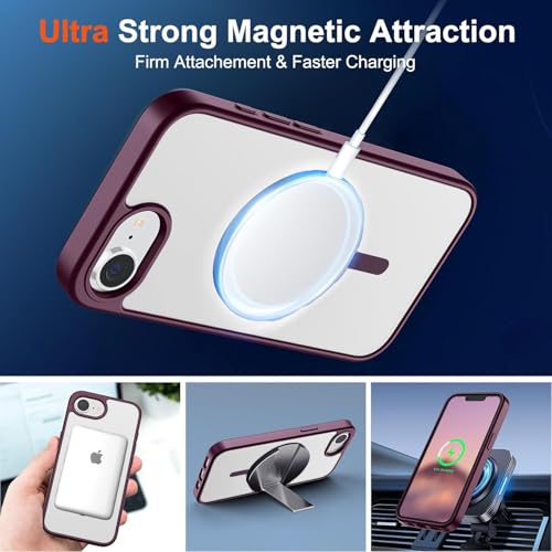 Image of DIZORO Compatible iPhone 17e / iPhone 16e Case,Compatible with MagSafe, Non Yellow Military-Grade Drop Protection & Hard PC Back Cover Slim Transparent Anti-Scratch Shockproof Phone Case - Wine
