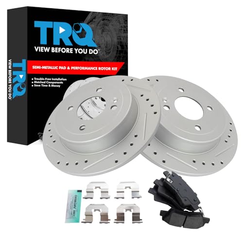 Image of TRQ Performance Rear Brake Pad and Rotor Set Semi Metallic G Coated Rotors Compatible with 2012-2017 Hyundai Accent 2012-2017 Kia Rio