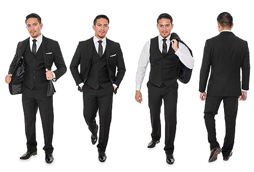 Elegant Men's Black Two Button Three Piece Suit (60 Regular)