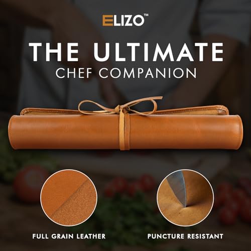Image of ELIZO Leather Knife Roll Bag Professional Chef Knife Case, Durable Knife Sheath Holder, Cooks & Culinary Tools Carrying Storage, Portable Knife Wrap - 4 Slots