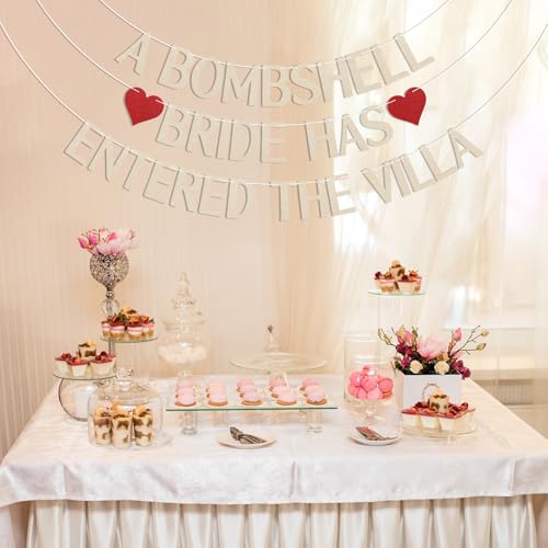 Image of A Bombshell Bride Has Entered The Villa Banner, Bombshell Villa Bridesmaid Party Decor, Island Bach Weekend Decor, Love Themed Island Bachelorette Party Decorations Champagne Gold