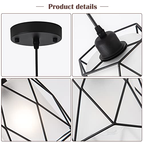 Impioio Over Sink Pendant Light With Frosted Glass Black Cage Industrial Hanging Lighting Adjustable Cord For Kitchen Island Dining Table #TOP4