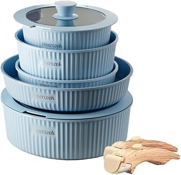 Amercook detachable nesting cookware non-stick versatile pot set, kitchen-specific cookware set for home use, gem blue nine-piece set