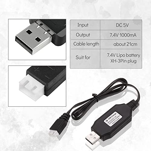 RUIZHI 2 Stück USB Ladegerät Kabel, USB-Ladekabel 7,4 V 1000 mA Ladekabel mit XH-3P-Anschluss SCX24 RC Car, Control Car, FPV Drone Quadcopter