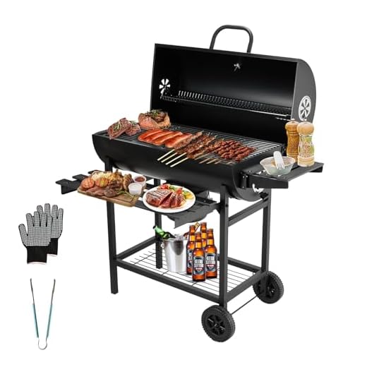 TEENO barbecue carbonella, con griglia di cottura XXL, Guanti anti-bruciore, termometro, cassetto cenere, sfiato regolabile, grande barbecue al carbone di legna con coperchio (Basic)