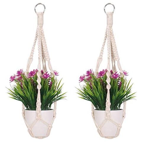 LITLANDSTAR 2 Pack Macrame Plant Hangers, Hand-woven Cotton Rope, Indoor Outdoor Use, Bohemian Style, 50 cm Cover