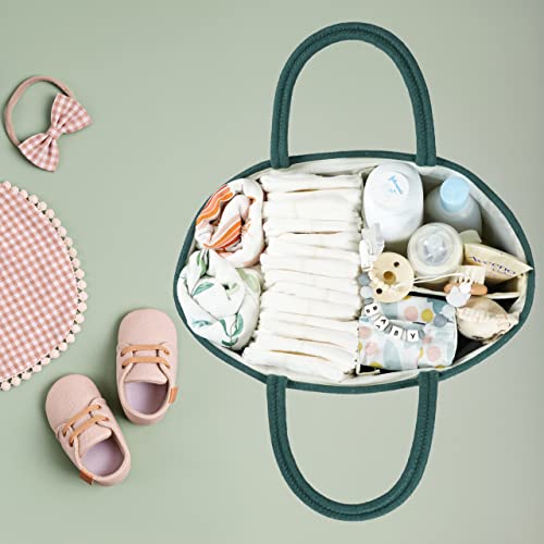 Image of XUANGUO Large Cotton Rope Baby Diaper Caddy Organizer Basket Dark Green | Nursery Storage Bin, Portable Baby Tote Bag for Changing Table or Car, Baby Shower Gifts Bag, Newborn Essentials, Registry