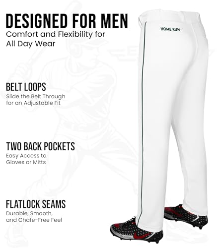 Exxact Sports Calça de beisebol masculina Home Run – Comprimento total, ajuste semirelaxado, calça d