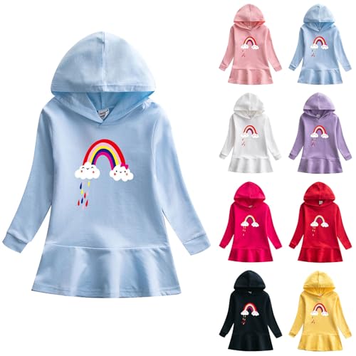 Baby Girl Cute Rainbow Hooded Dress Toddler Loose Fall Winter Long Sleeve Ruffle Cotton Dresses for 2-9 Years2