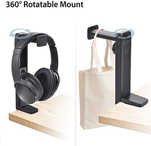 Neetto HS906 Headphone Stand & Hanger 2 in 1, Above & Under Desk Gaming Headset Holder Mount Hook with Height Adjustable & Rotating Clamp, Earphone Rack with Cable Clip