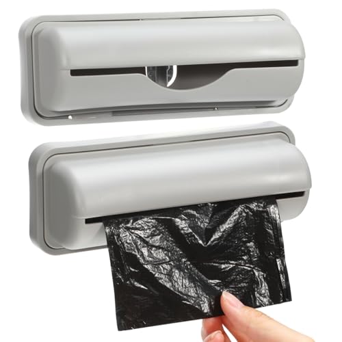 Image of balacoo Hanging Trash Bag Dispenser with 2 Hooks - Wall Mounted Garbage Bag Holder Organizer for Kitchen Bathroom Laundry Room Storage Compact 7.20X2.67X1.96In Plastic Trash Container