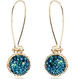 Teal Earrings Dangle - Navy Blue Earrings for Women Dangling - Trendy Boho Drop with Peacock Green Sparkly Simulated Druzy Stone in Gold Tone, Long Hanging Threader Statement Drops, Blue Jewelry
