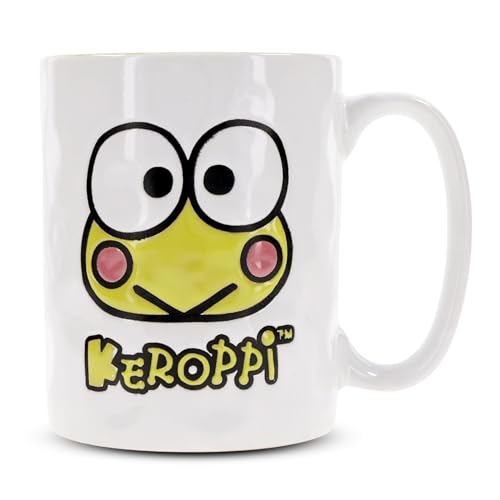 Silver Buffalo Sanrio Keroppi Face Wax-Resist Ceramic Pottery Mug | Large Coffee Cup For Tea, Cocoa, Beverages | Holds 17 Ounces