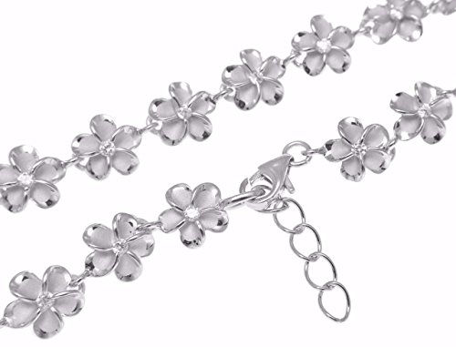 Arthur's Jewelry 925 Sterling silver rhodium plated Hawaiian 10mm cz plumeria flower bracelet 7"2