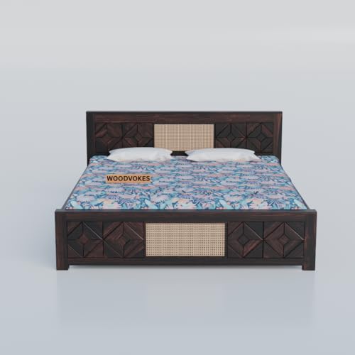 Image of Sheesham Wood 1 Bed Without Storage Solid Wooden Cot Bed Elegant and Functional Bedroom Living Room Home (Walnut Finish 2 Can, Queen)
