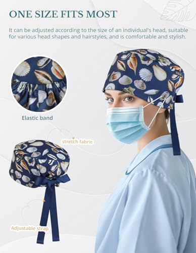 Gorro quirúrgico estilo euro con diseño de conchas marinas azul marino miniatura 4