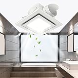 HOHOVYVY Badlüfter, Badezimmer Ventilator Mit LED Beleuchtung Geräuscharmer Betrieb 0,9 Sones Effizienter Luftaustausch Für Deckenöffnungen Weißes PVC Bis 7,5 M²(12-inch)