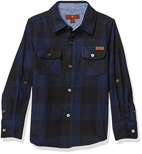 7 For All Mankind Camisa de flanela de manga comprida para meninos, Gingham extragrande, 7