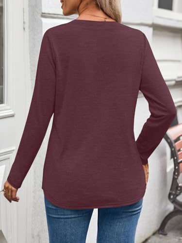 WYNNQUE Womens Long Sleeve Shirts Business Casual Outfits Dressy Tops Blouses Henley V Neck Fall Clothes4
