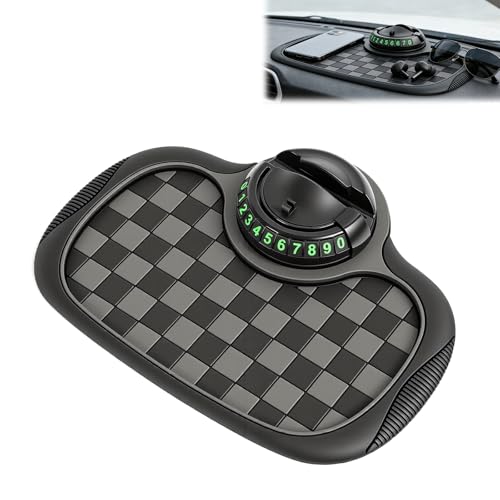 Multifunctional Car Anti-Slip Mat Car Dashboard Mat 360 Rotatable Phone Holder Dashboard Pad with Temporary Parking Number Car Anti Slip Mat Phone Holder Anti Slip Mat for Car Dashboard(Black)
