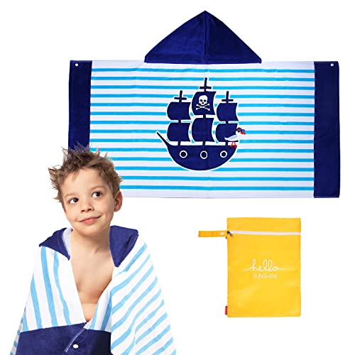 Jamorganic Baby Toddler and Kids Hooded Towels 100% Soft & Absorbent Cotton Boys and Girls Towels with Hood After Bath Beach Swimming and Outdoor 24"x 48" Pirate