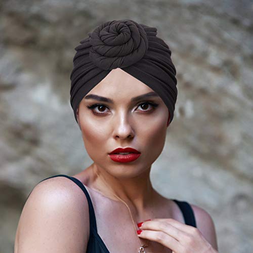 Image of DRESHOW 5 Pack Knotted Headwraps for Women African Turban Pre-Knotted Beanie Headwraps Hair Covers