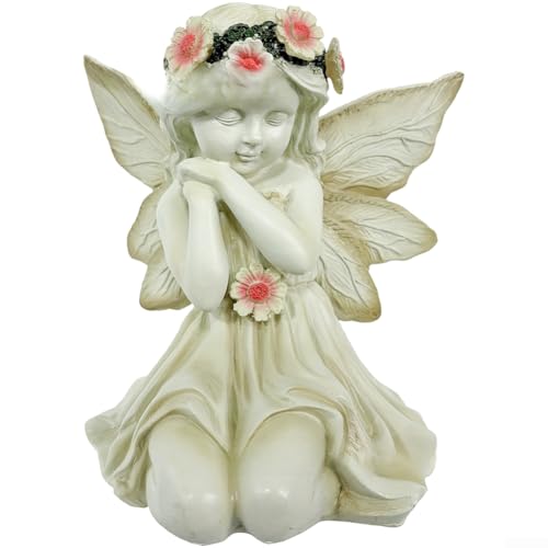 Statua a forma di angelo, 17 x 13 x 16 cm, ad energia solare, in resina, decorazione per giardino, patio, esterno, statuetta di angelo alato