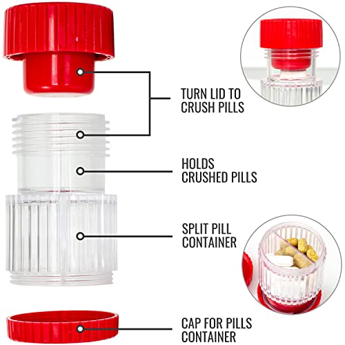 Image of HealthSmart Pill Crusher and Grinder, Crushes Vitamins and Tablets, Holds Up to 2 Pills, With Ergonomic Grips, Red