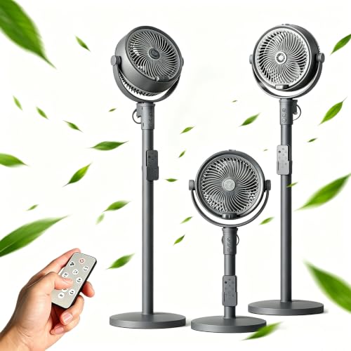 Quiet Pedestal Fan with Remote Control, 4 Speeds, 9-Hour Timer, Adjustable Height, Misting Function