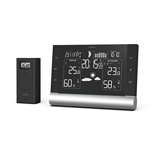 Hama Outdoor Wetterstation Funk mit Außensensor deutsch (mit Wettervorhersage, Wetterstationen Innen und Außentemperatur Funk mit Wettervorhersage, Thermometer, DCF Funkuhr) schwarz