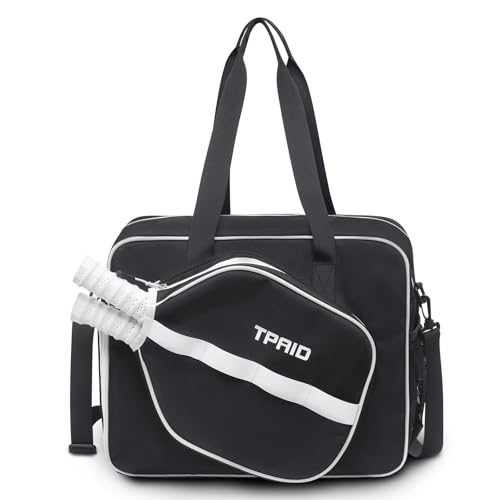 TPAID Pickleball Bag with Shoes & Wet Pocket, Court Bag for 2 Paddles, Black