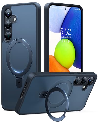 TORRAS Magnetic Ostand for Samsung Galaxy S24 Case 6.2" [Compatible with MagSafe][Military Grade Drop Tested] [Ring Holder][Build in Kickstand] Matte Translucent Slim Back Soft Edge with Stand,Black