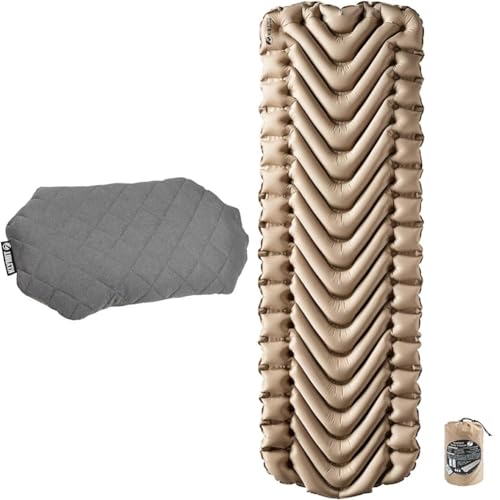 Klymit Luxe Travel Pillow and Insulated Static V Inflatable Sleeping Pad Bundle for Camping and Backpacking