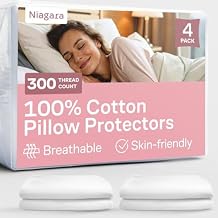 100% Cotton 4-Pack Pillow Protectors with Zipper King Size 100% Resistant to Stains, Dust & Dirt Washable Covers for Increased Pillow Lifespan