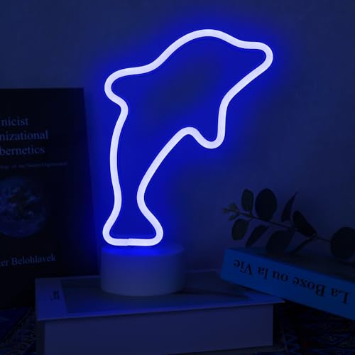 Aslanka Dauphins Enseigne lumineuse au LED - décoration murale veilleuse USB/néon à piles pour...