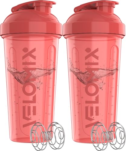 -2 Pack- 28 oz Protein Shaker Bottles for Protein Mixes - 2x Wire Whisk | Leak Proof Shaker Cups for Protein Shakes | Protein Shaker Bottle Pack (Pink Set)