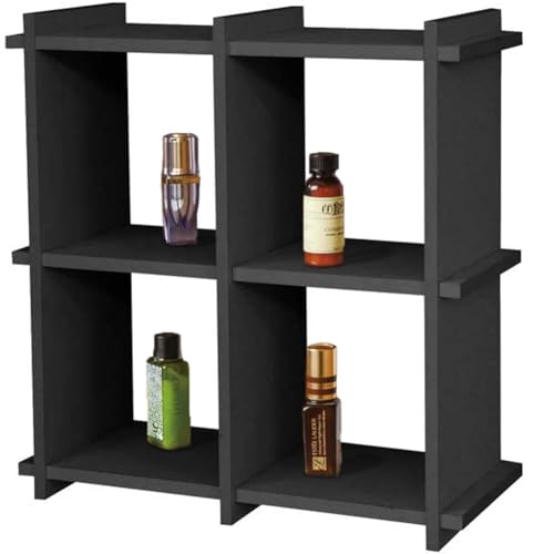 Relax World Estante de almacenamiento de pared, 4 compartimentos, acabado efecto madera, organizador decorativo para el hogar, restaurante, bar, 35 x 13 x 35 cm (madera wengué negro)
