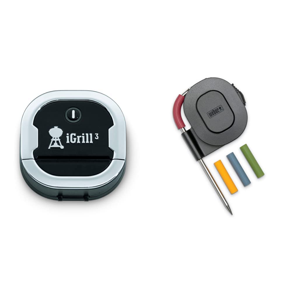 Weber 7205 Termometro iGrill 3, nero, 5,6 x 6,6 x 6,4 cm, Termometro grill, Grillassistent, Profigrillen & 7211 - Sonda Alimenti per iGrill, Nero