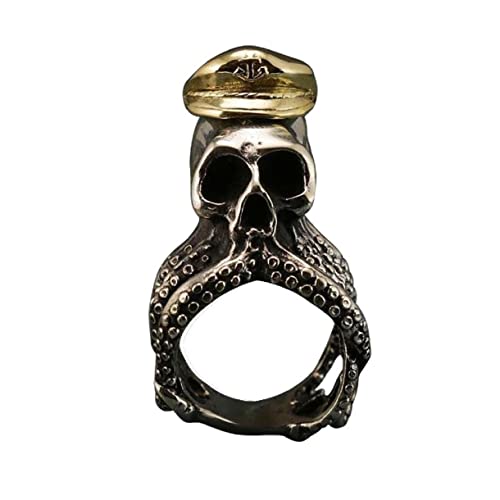 Bague pieuvre homme au design crâne gothique et détails gravés