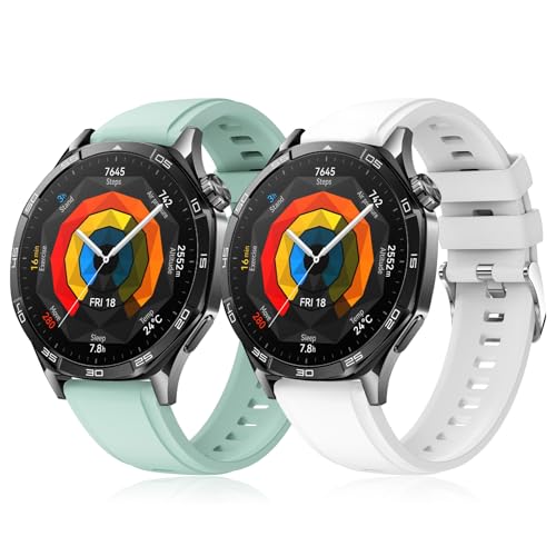 KeeFos 22mm Correa Compatible Con Huawei Watch GT5 Pro/GT5/GT4/GT3(46mm), 2 Piezas Silicona Banda, Correas de Repuesto para Huawei Watch 4 Pro 48mm/4/3/3 Pro(46mm) - Blanco+Verde