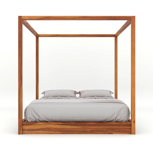 Image of Sheesham Solid Wood Poster Capital Bed for Home| Beautiful Bedroom (Honey, Queen)